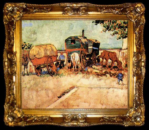 framed  Vincent Van Gogh Encampment of Gypsies with Caravan, ta009-2